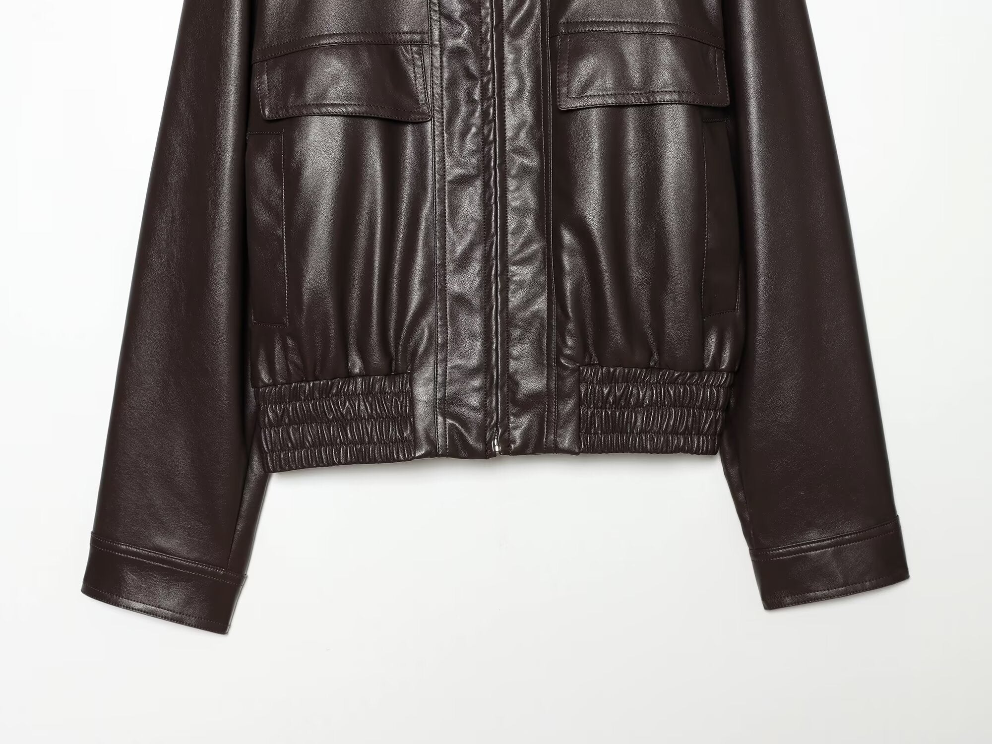 Women's casual short imitation leather jacket Coat