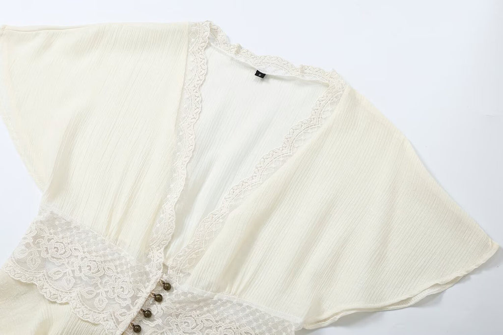 Women's lace patchwork V-neck top