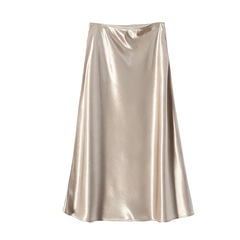 Women's slim satin texture A-line MIDI skirt