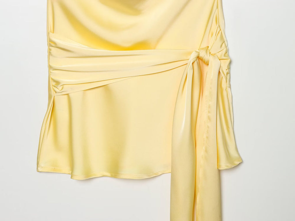 Women's satin textured belt mini dress