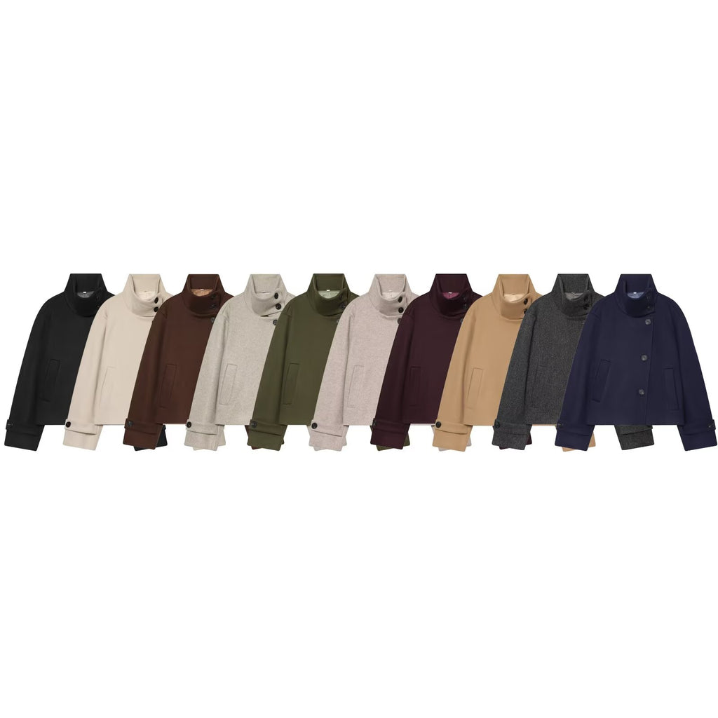 Women's standing collar short single breasted coat