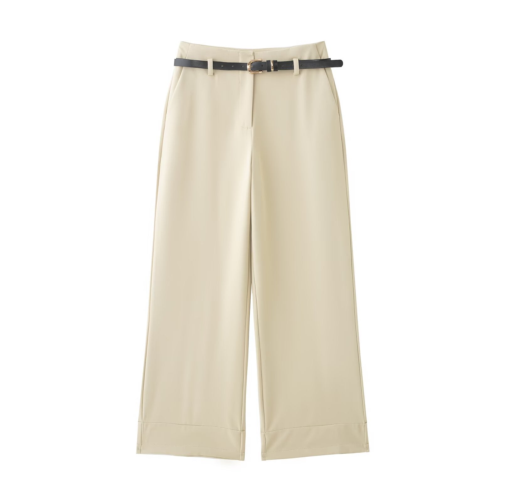 Women's rolled hem design casual With Belt pants