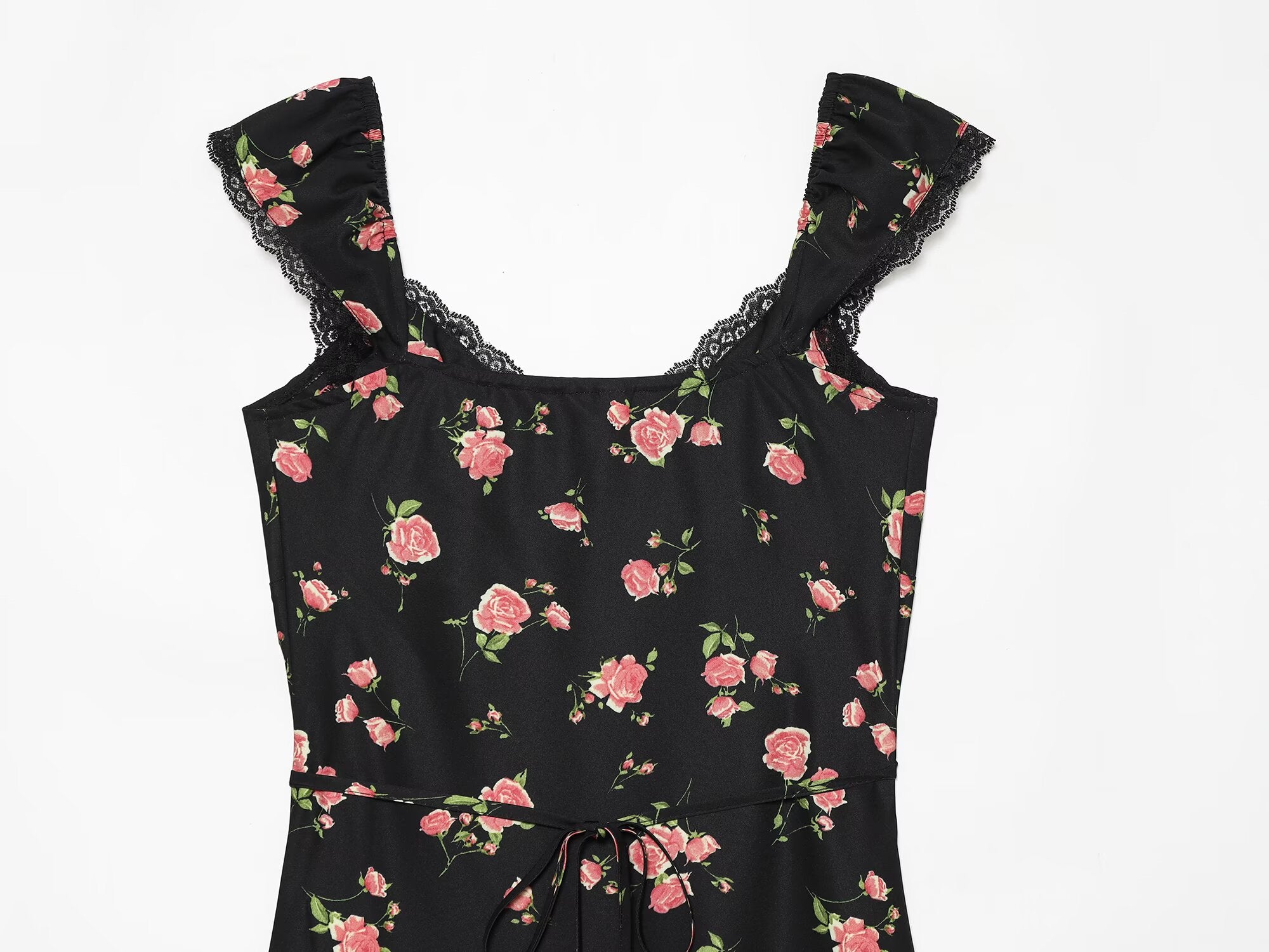 Women's lace decorated V-neck printed dress