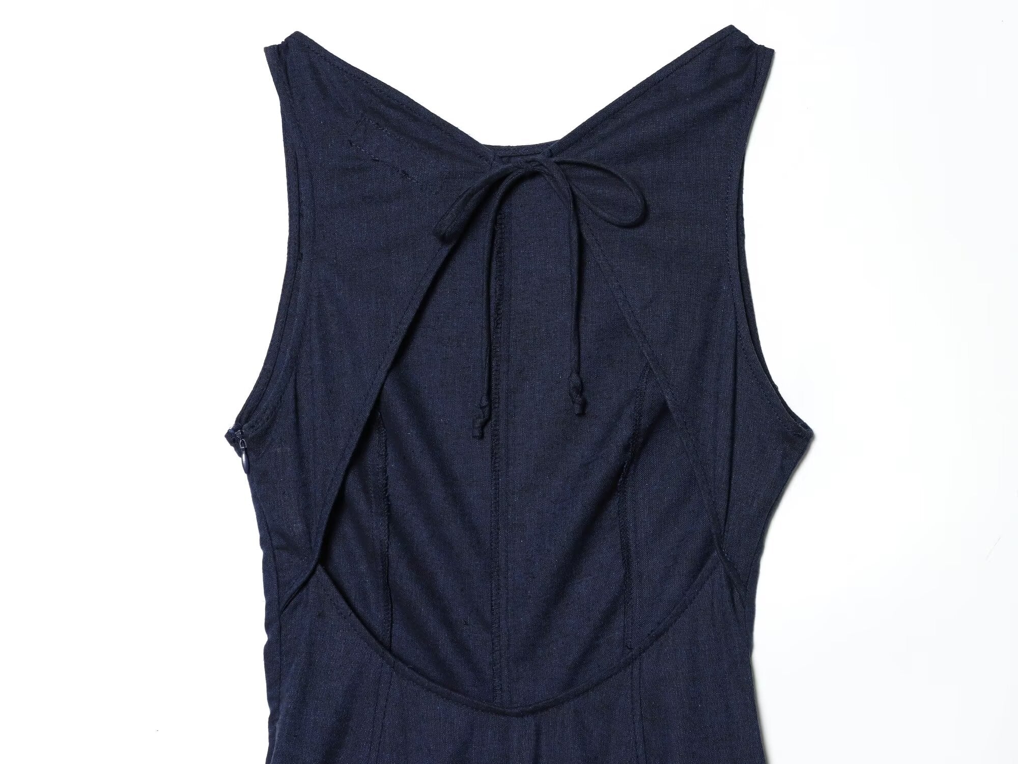 Women's backless linen blended MIDI dress