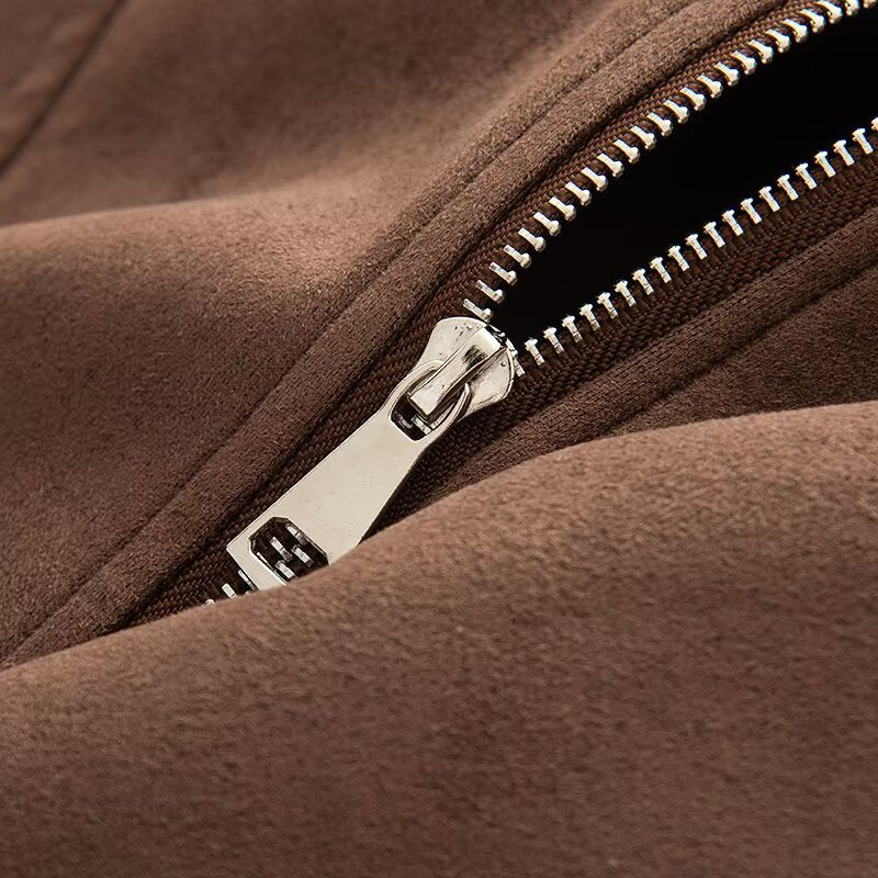 Women's loose Lapel Faux Leather suede jacket Coat