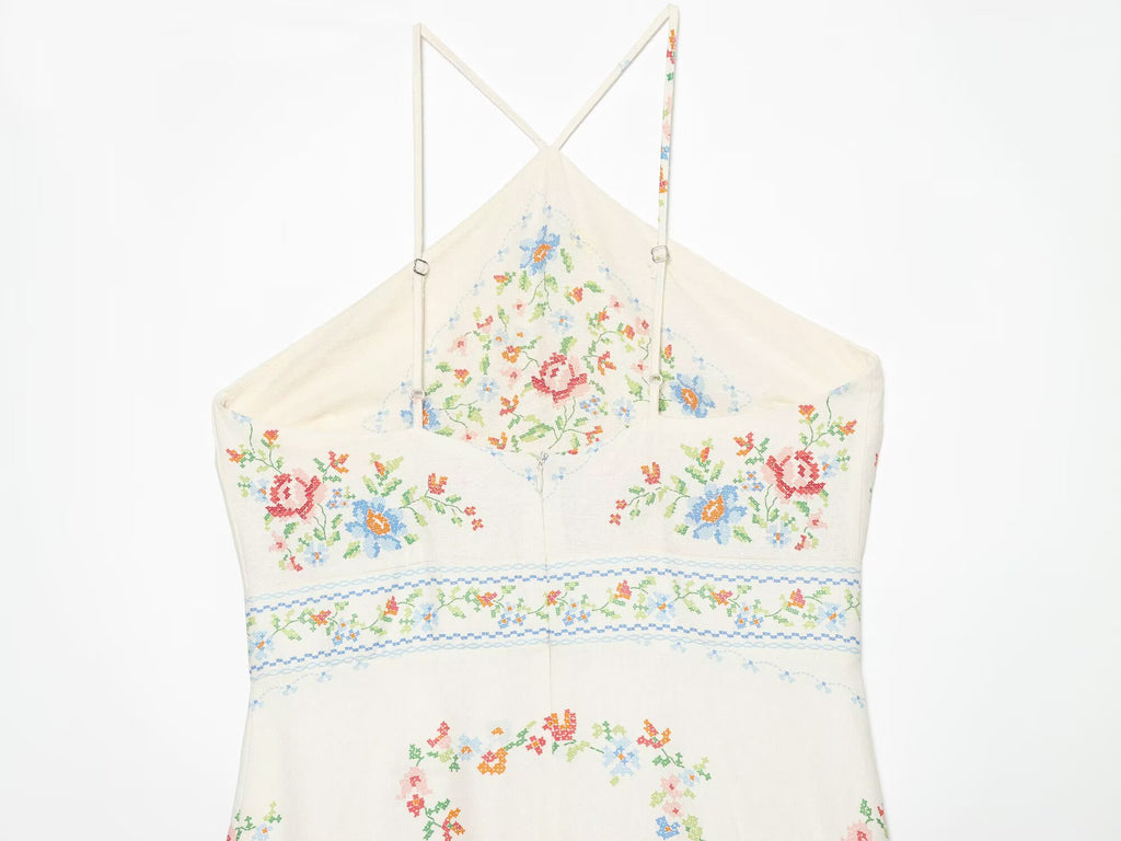Women's linen blend printed MIDI dress