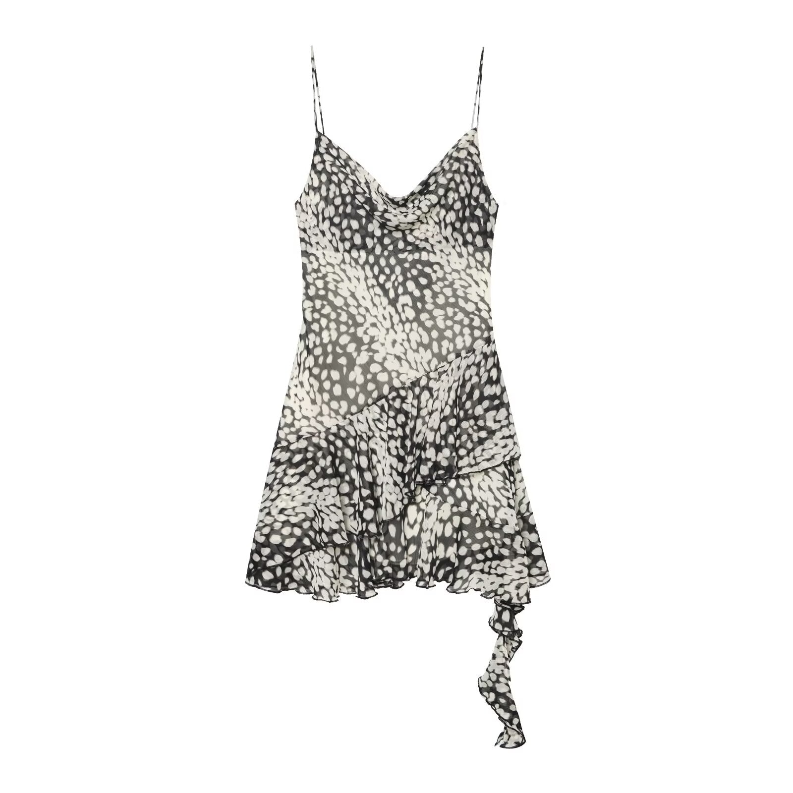 Women's asymmetric printed suspender dress