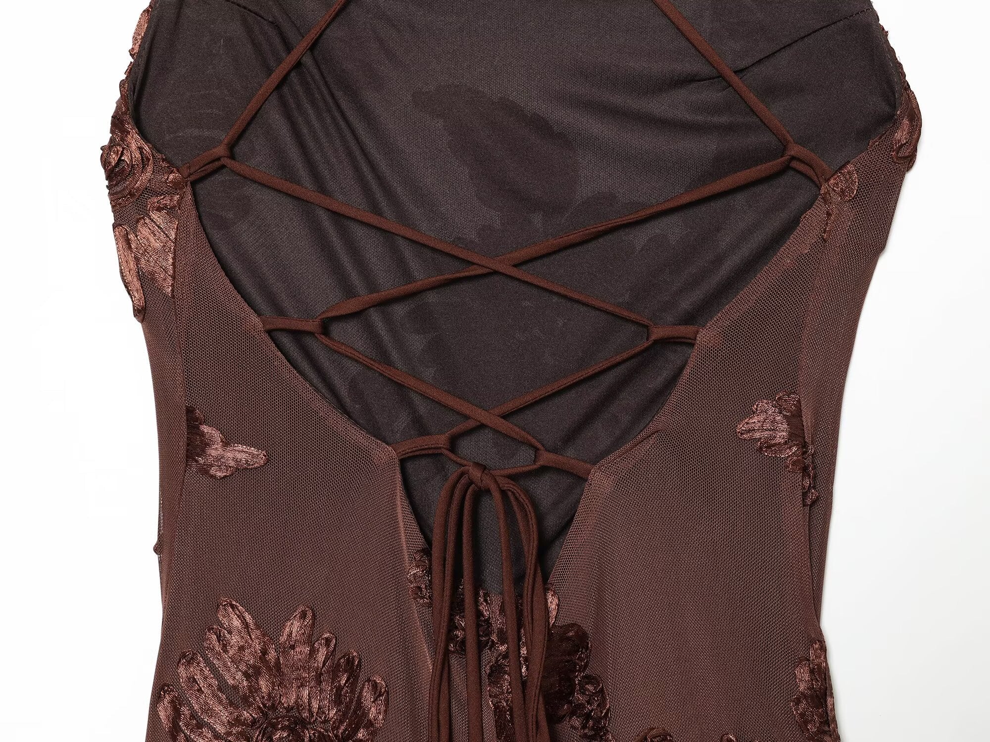 Women's embroidered floral backless MIDI dress