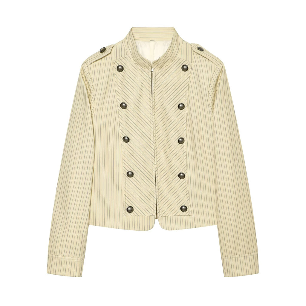 Women's striped double-breasted jacket coat