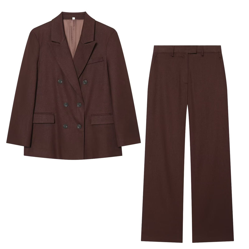 set woman 2 pieces loose linen blend Blazer Coat +straight leg pants