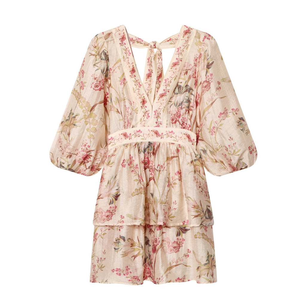 2026 Women's printed V-neck mini dress