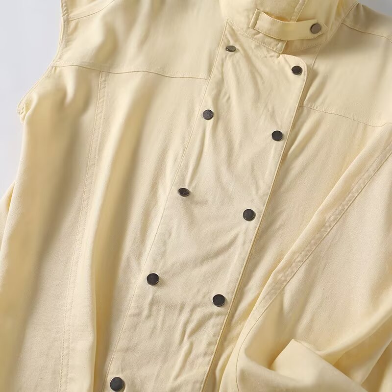 Women's casual linen blended stand collar shirt
