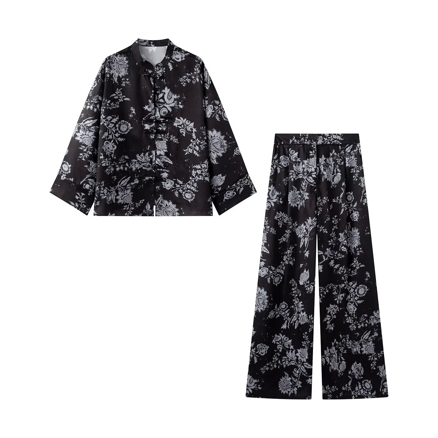 suit Women's 2 pieces new Chinese style stand collar printed top+Pants