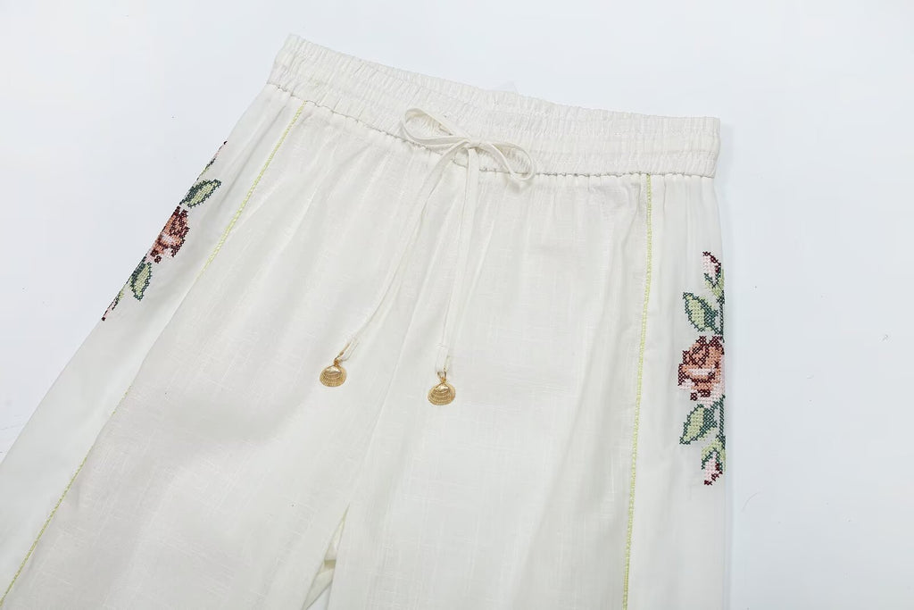 Women's side printed casual straight pants