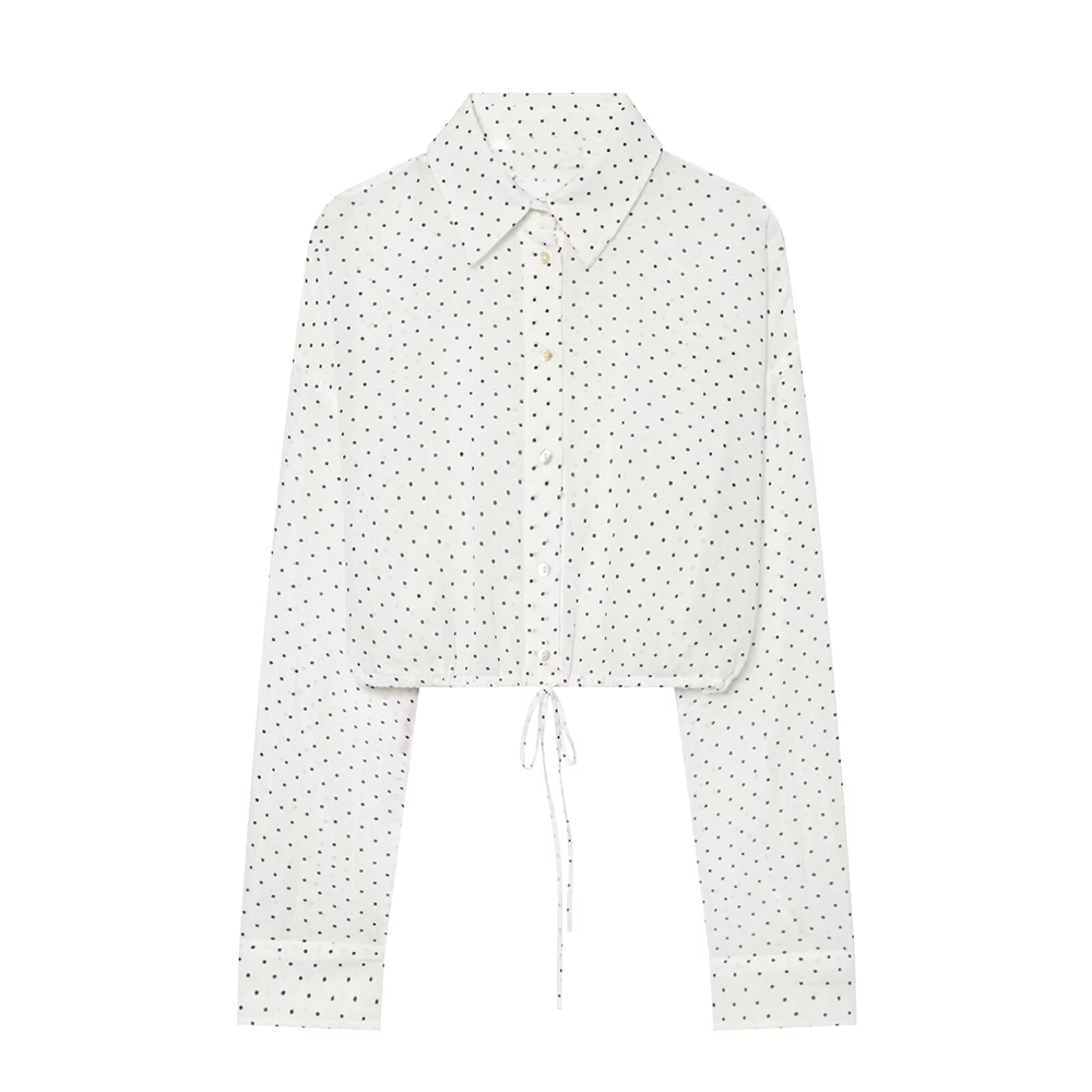 Women's short lapel polka dot shirt