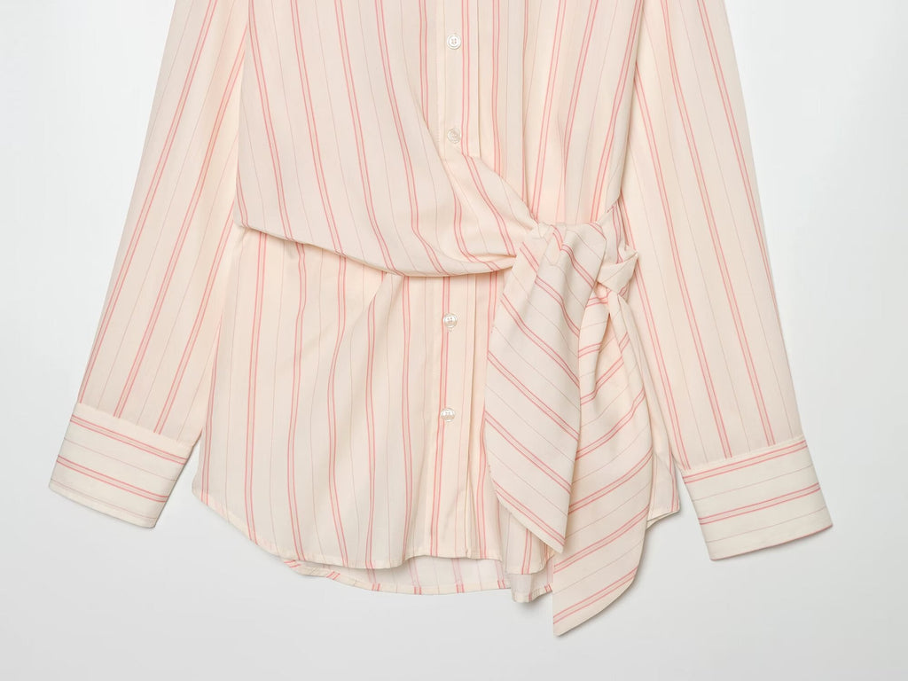 Women's lace up design loose striped shirt