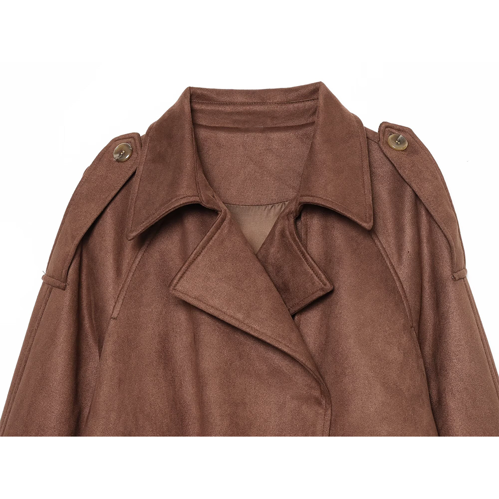 Women's suede texture short pleated Coat