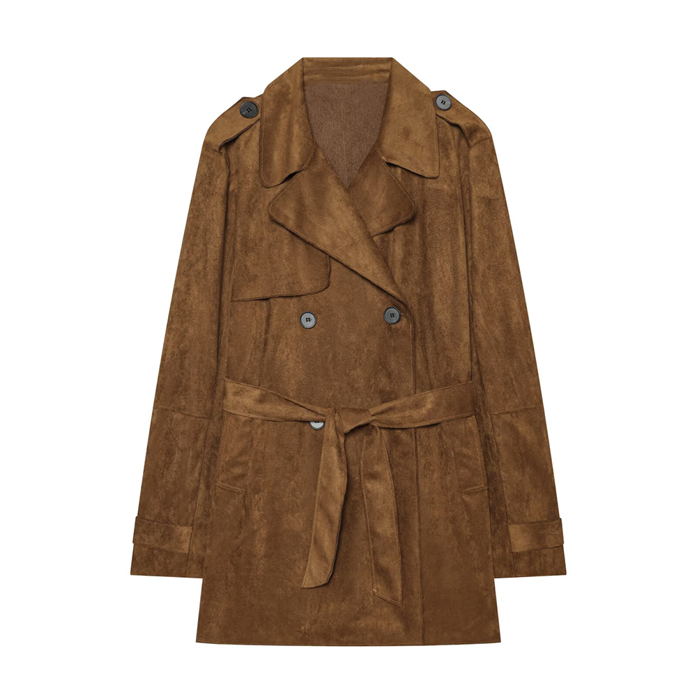 Women's with belt suede effect windbreaker Coat