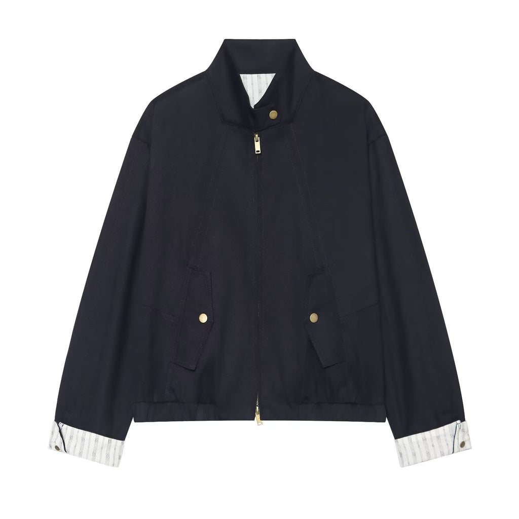 Women's casual patchwork retro stand collar jacket