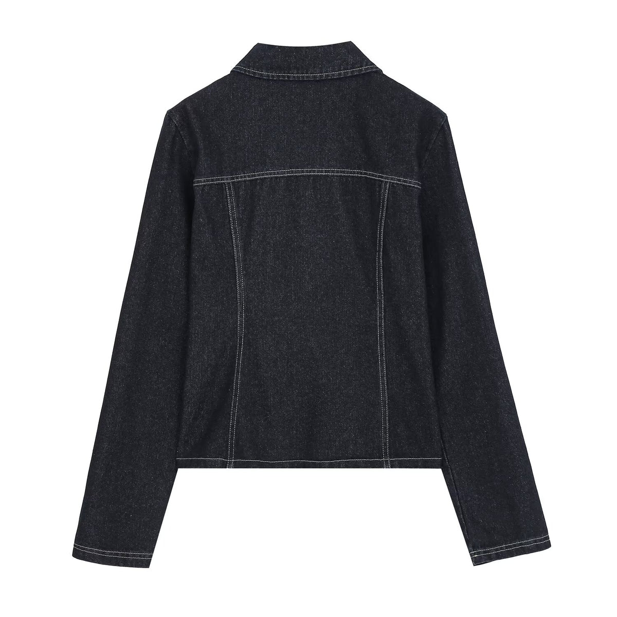 Women's double zipper design slim denim shirt