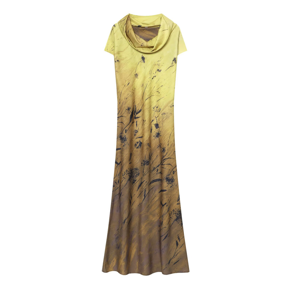 Women's printed draped collar MIDI dress