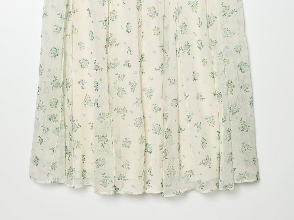 suit Women's 2 pieces chiffon floral A-line MIDI skirt+floral top
