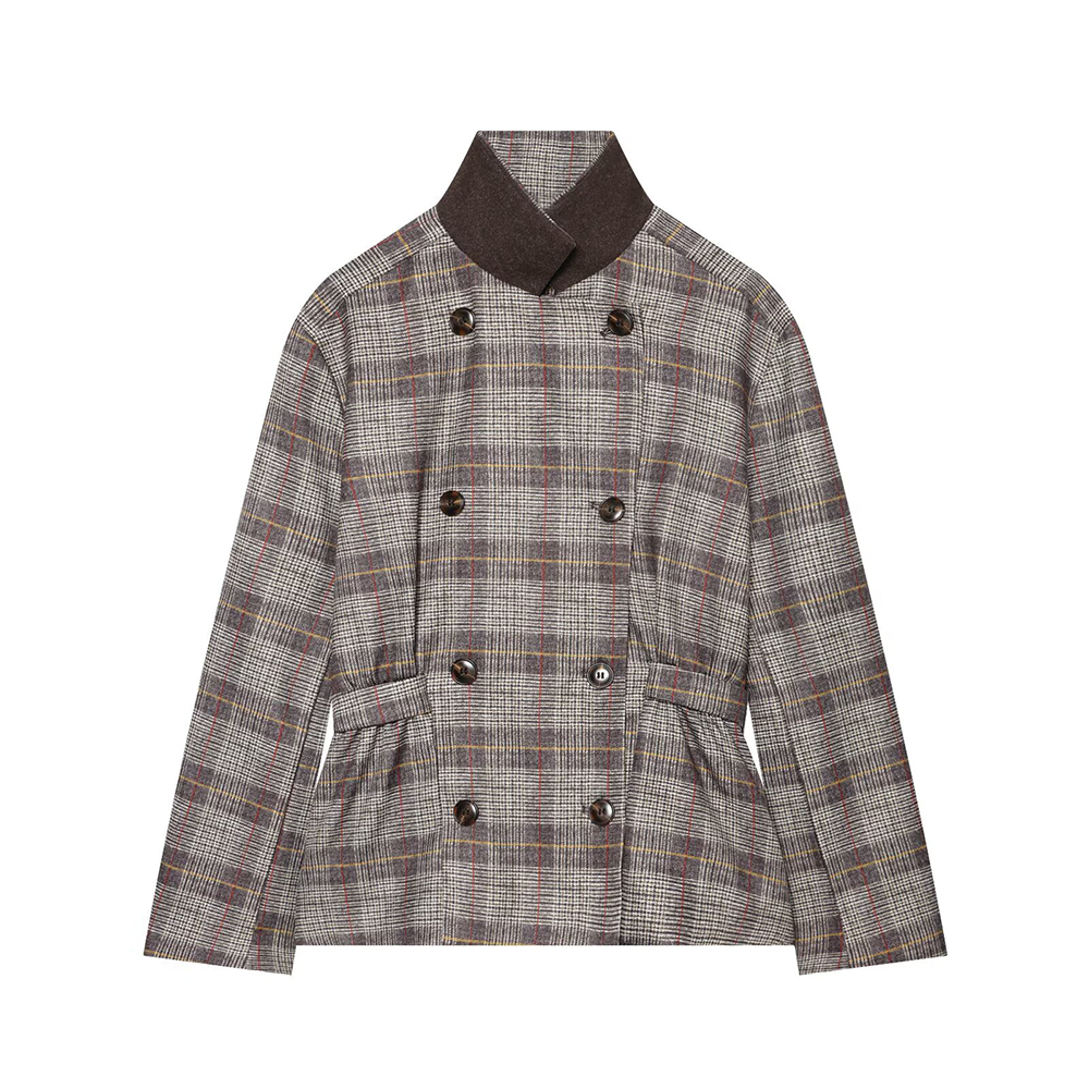 Women's straps decorative checkered Blazer Coat