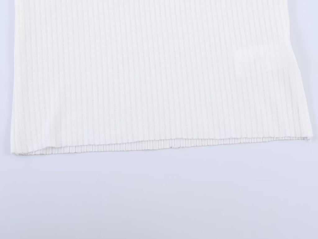 Women's slim V-neck lace ribbed T-shirt