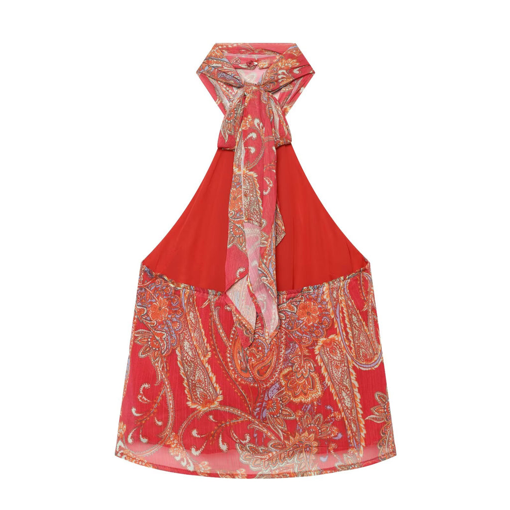 suit Women's 2 pieces printed hanging collar top+Skirts