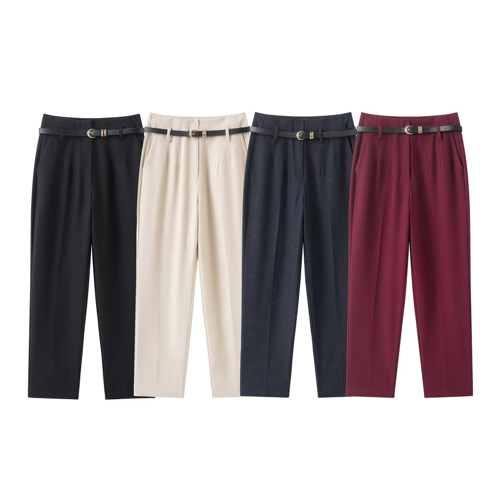 Women's With Belt casual straight high waisted pants