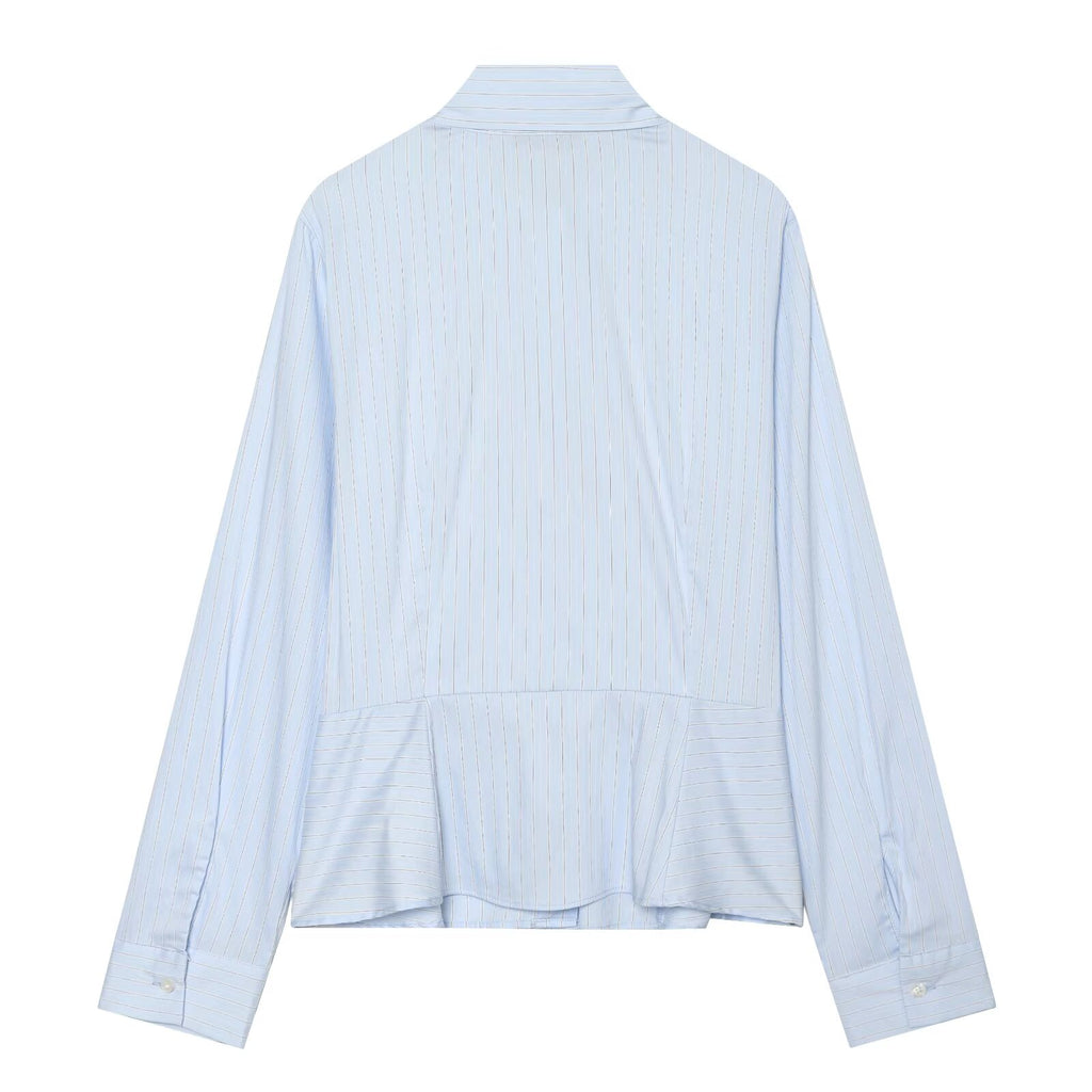 Women's bow decoration stand collar striped shirt