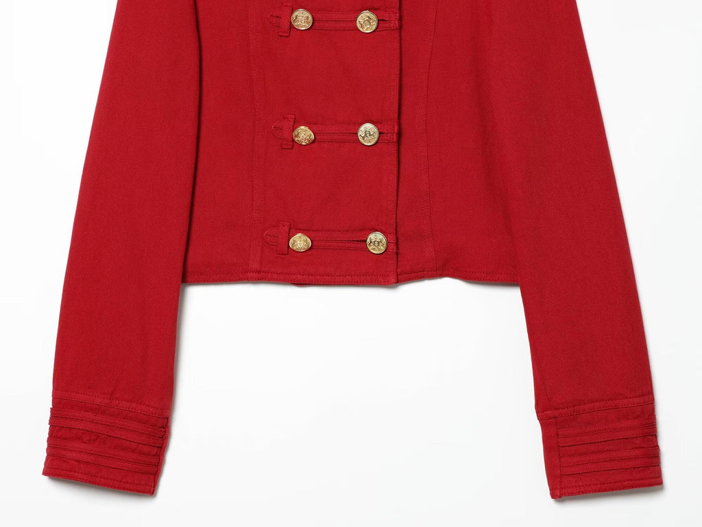 Women's button decoration short slim jacket Coat