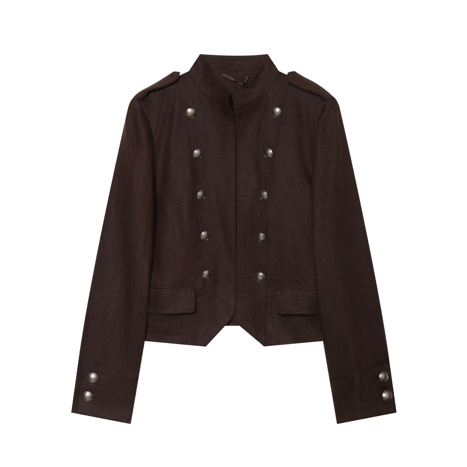 Women's short standing collar double breasted jacket