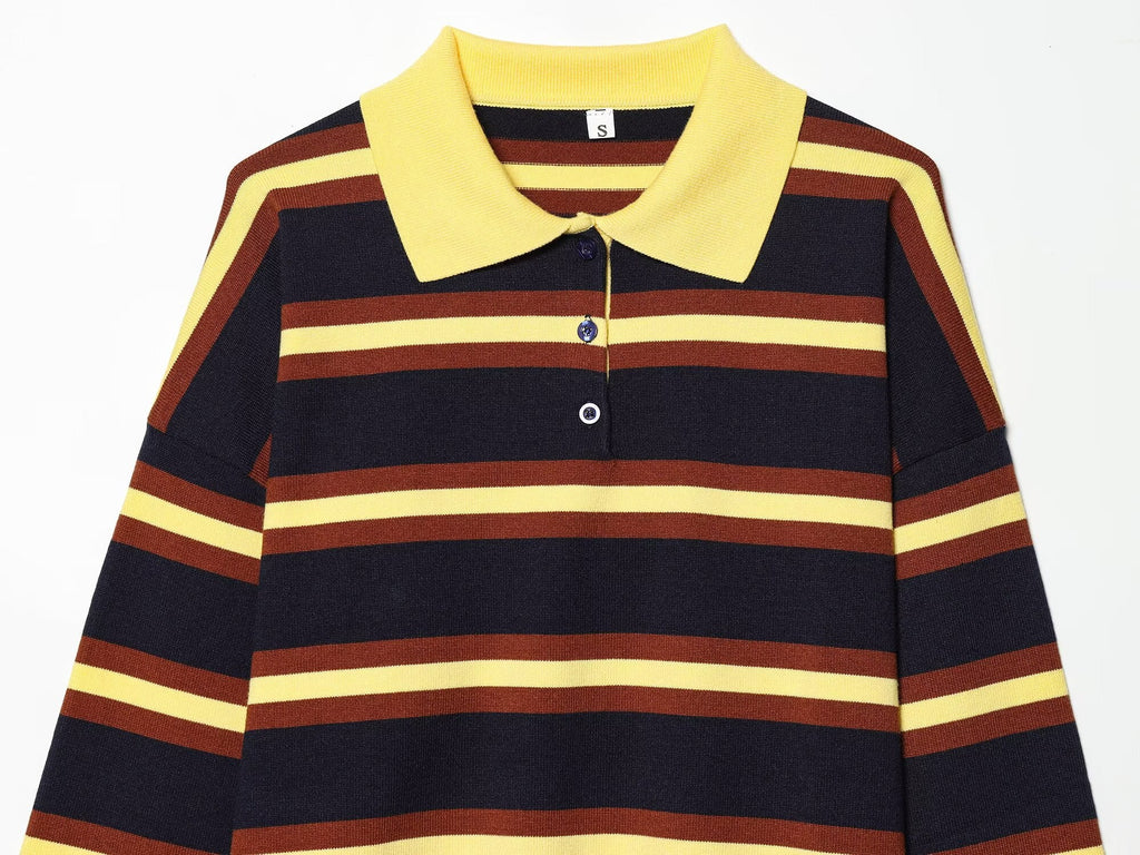 Women's new Lapel striped knitted sweater