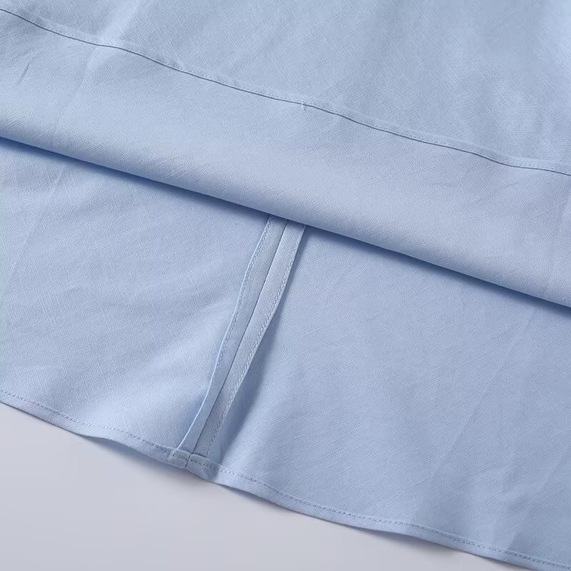 Women's pleated decorative linen blend top