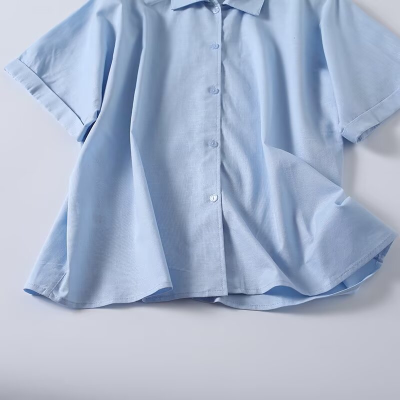 Women's casual linen blend short sleeved shirt