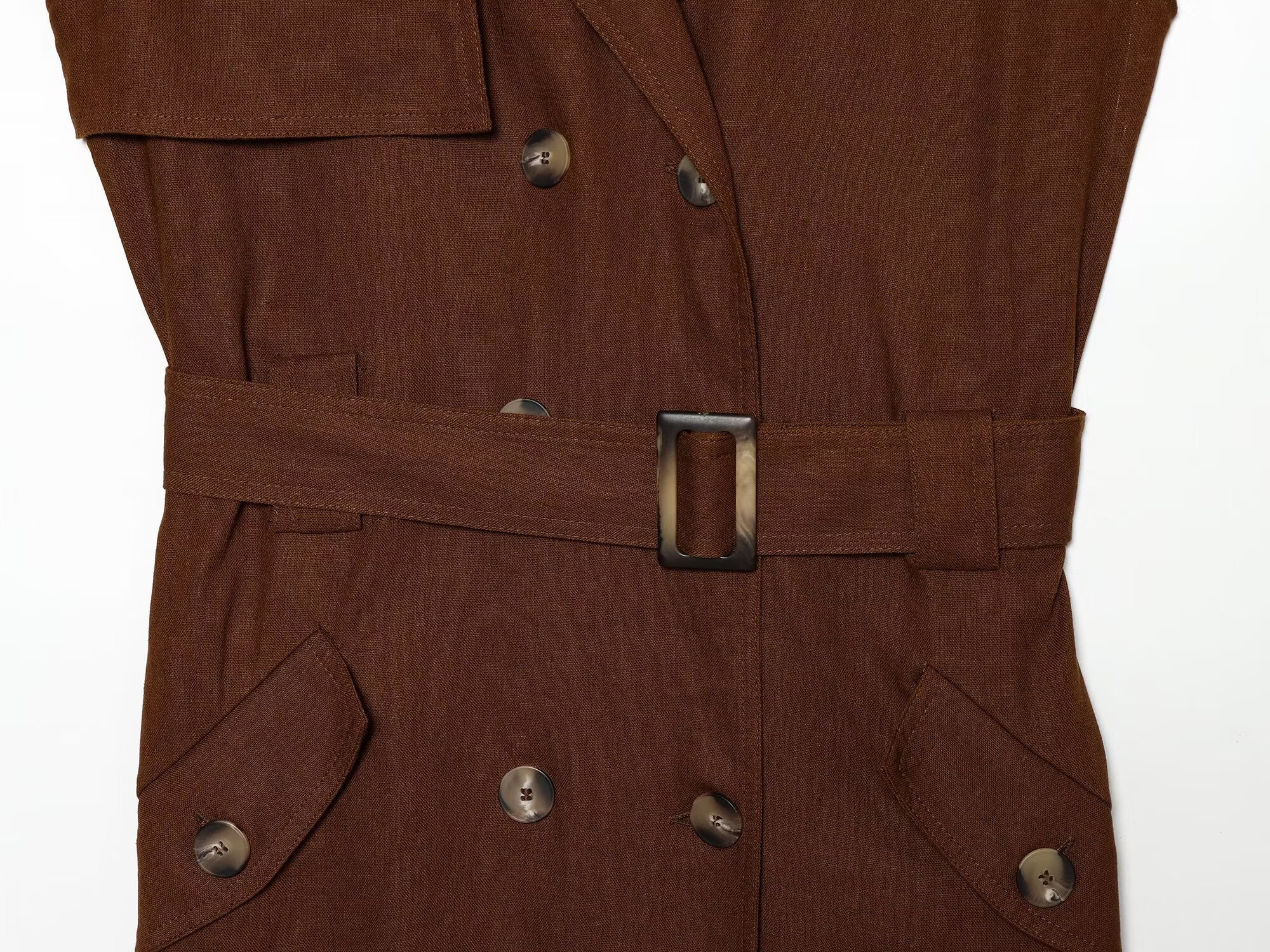 Women's With Belt sleeveless linen blend dress