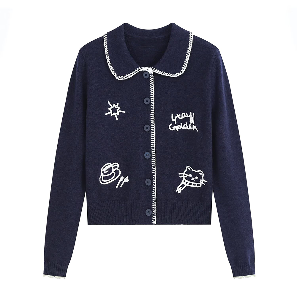 Women's soft texture contrasting pattern knitted cardigan