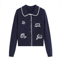 Women's soft texture contrasting pattern knitted cardigan