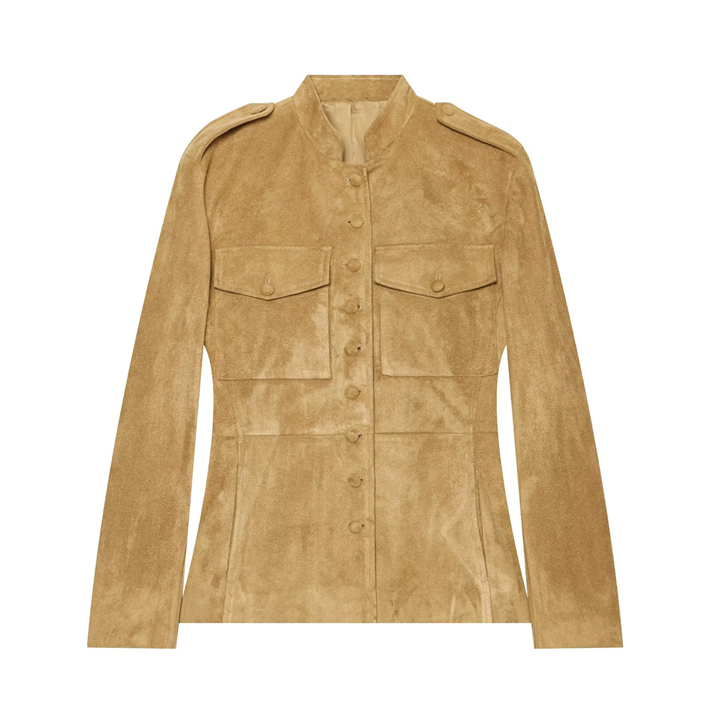 Women's suede textured leather bag buckle jacket Coat