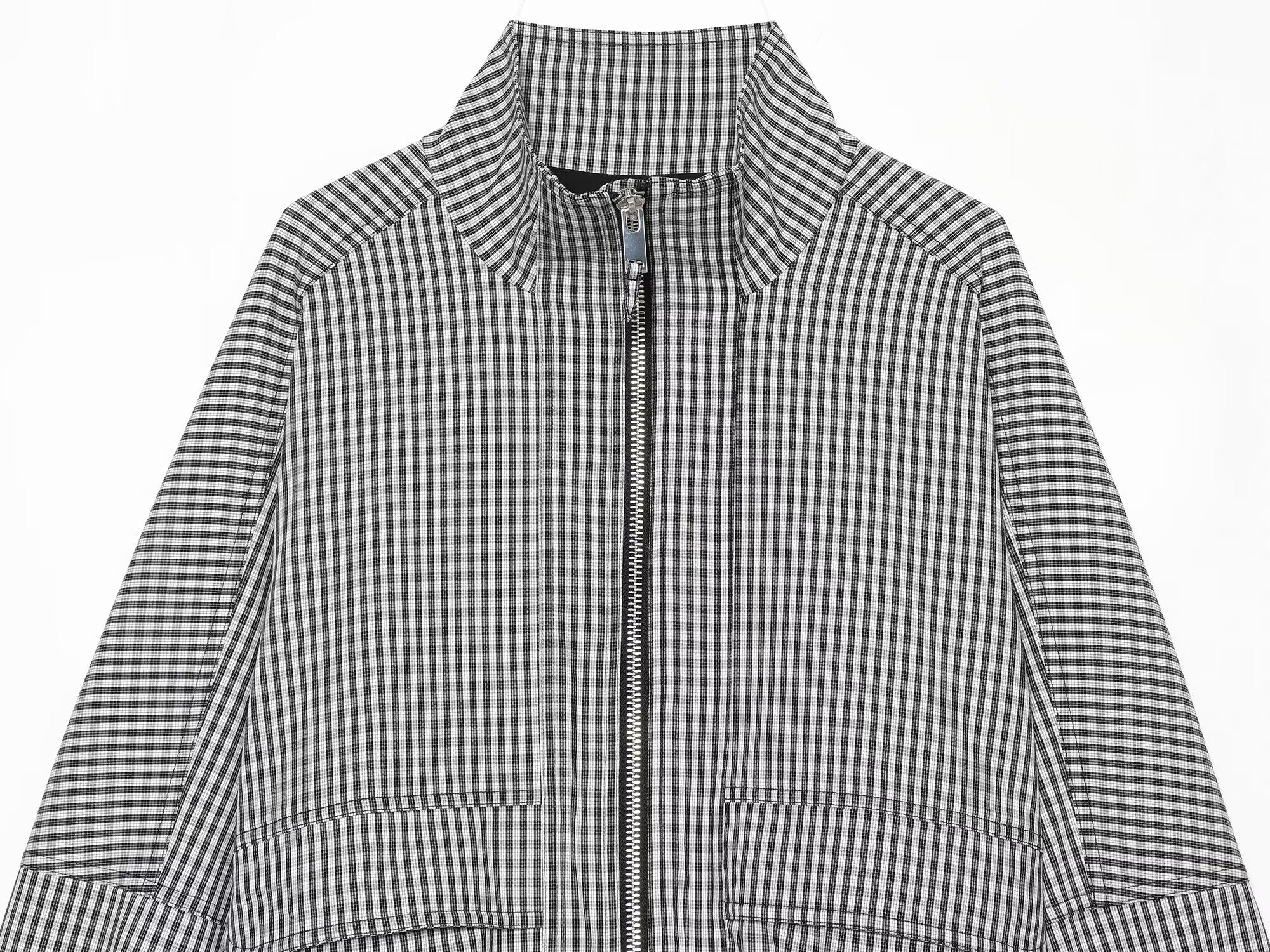 Women's contrasting plaid stand collar Coat