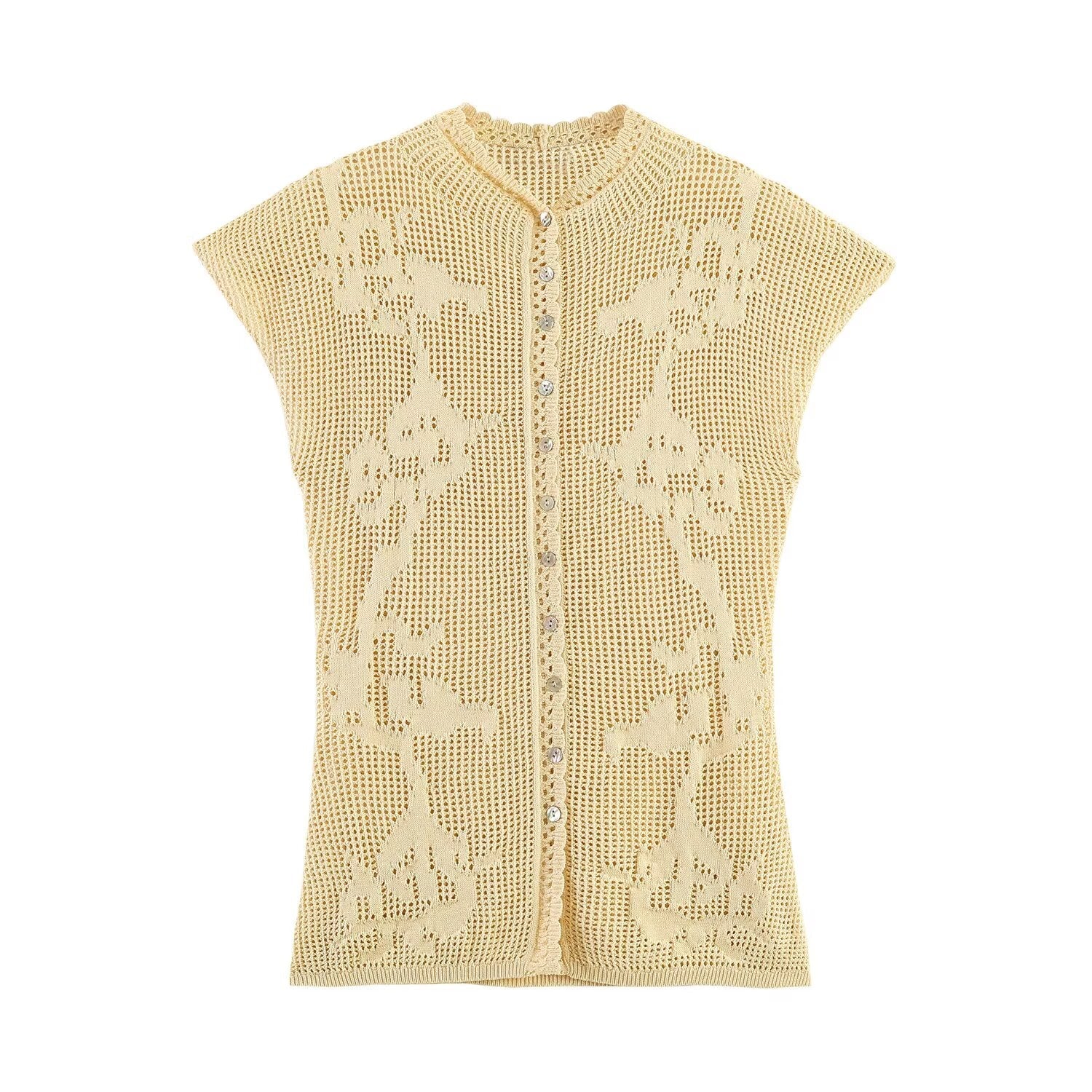 Women's O Neck hollow knitted top