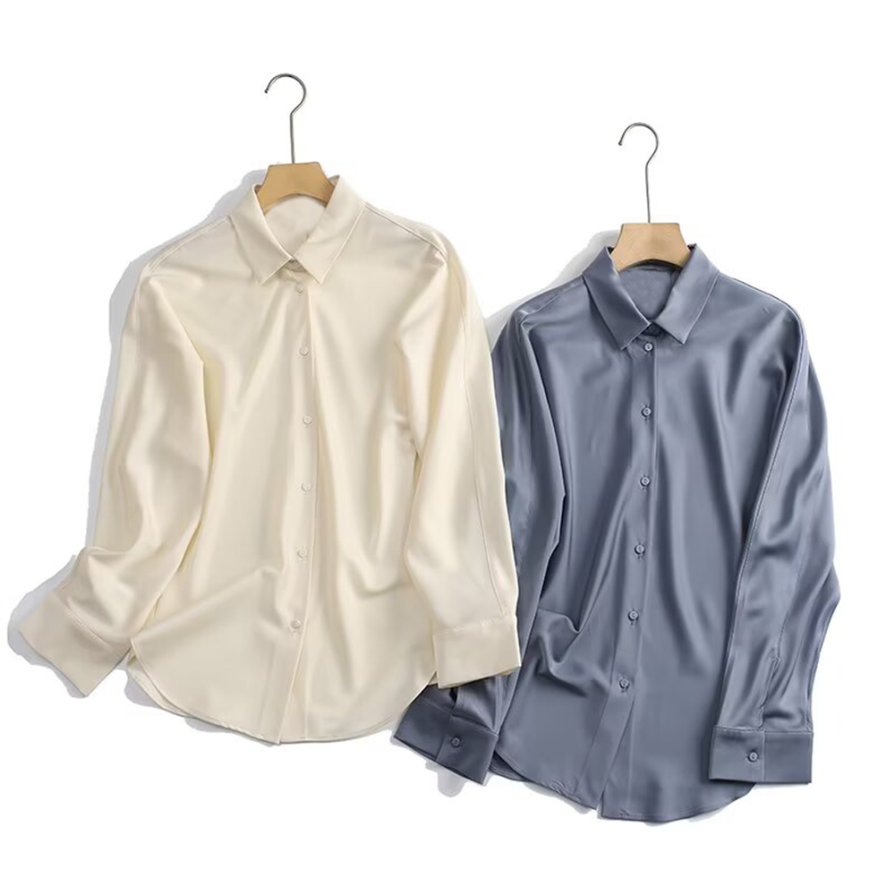 Women's comfortable casual drape satin shirt