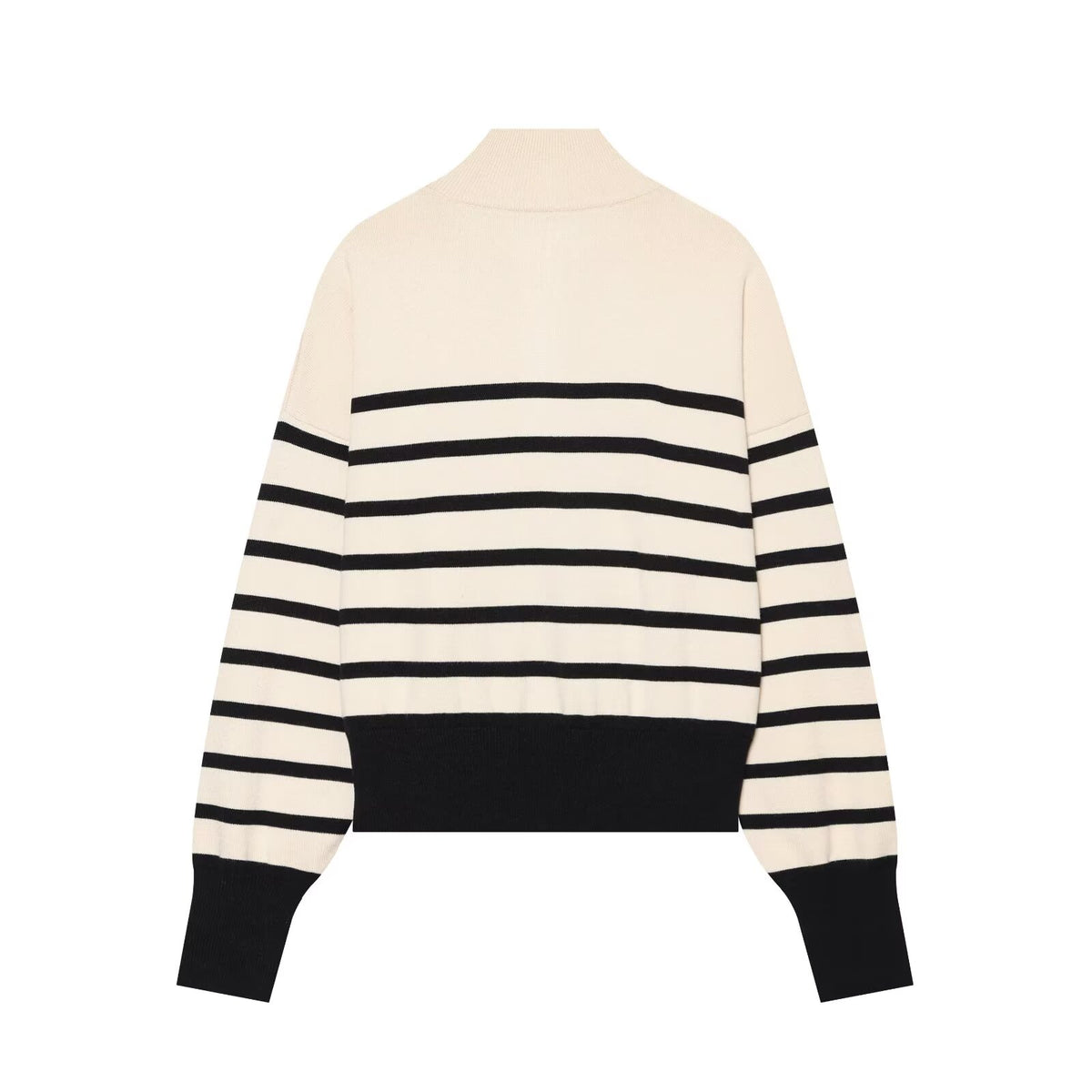 Women's soft textured zipper striped knitted sweater
