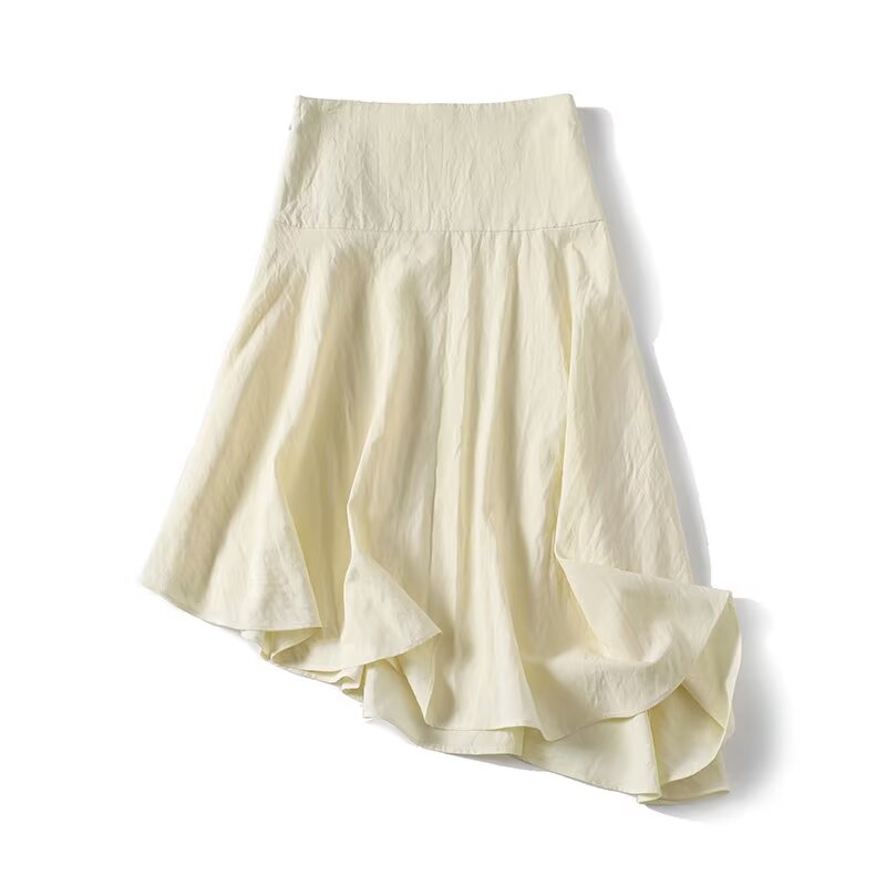 Women's pleated design asymmetric MIDI skirt
