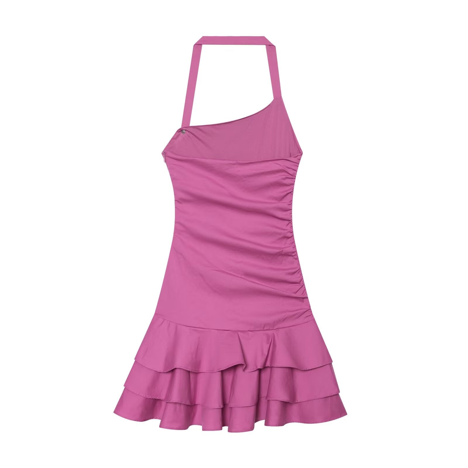 Women's layered decorative hanging neck poplin dress