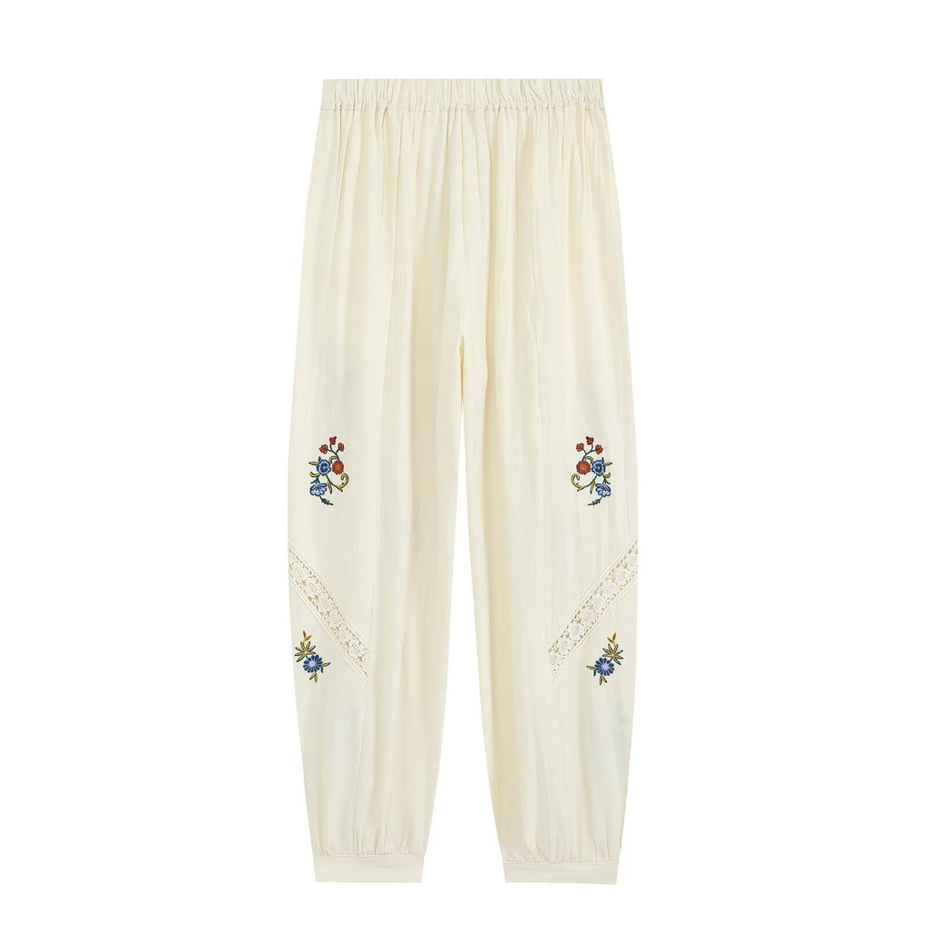 suit Women's 2 pieces embroidered vest style top+lantern pants