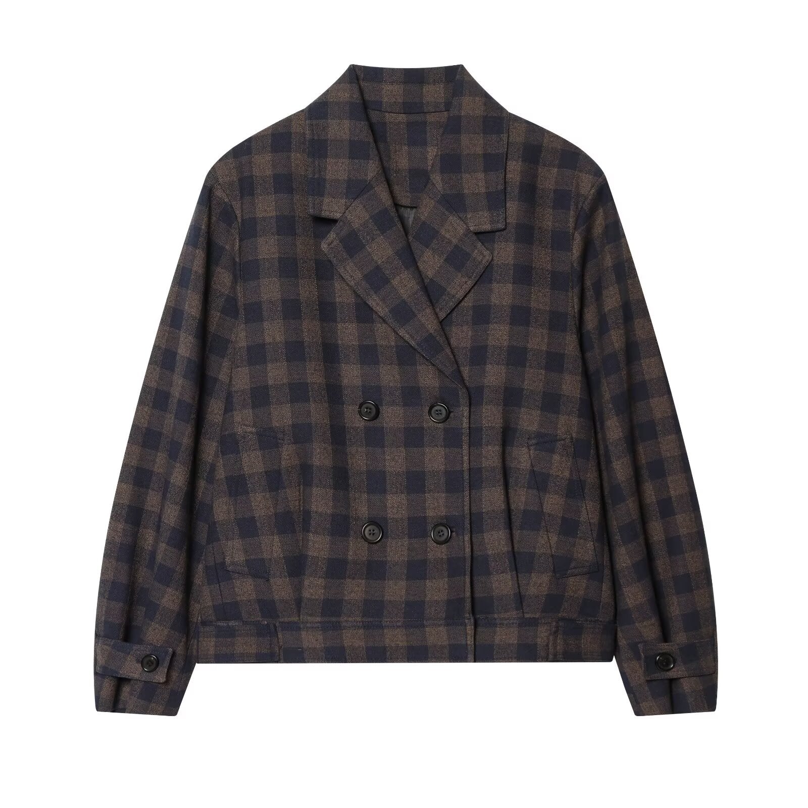 Women's casual double breasted plaid Coat
