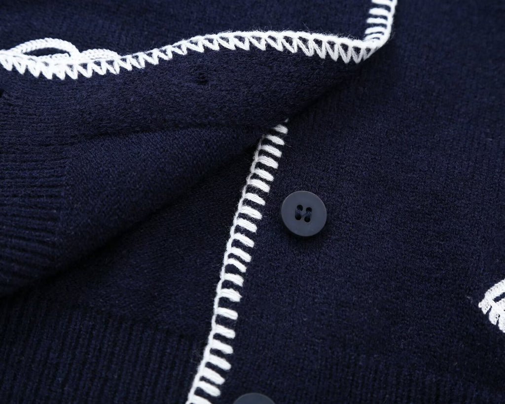 Women's soft texture contrasting pattern knitted cardigan