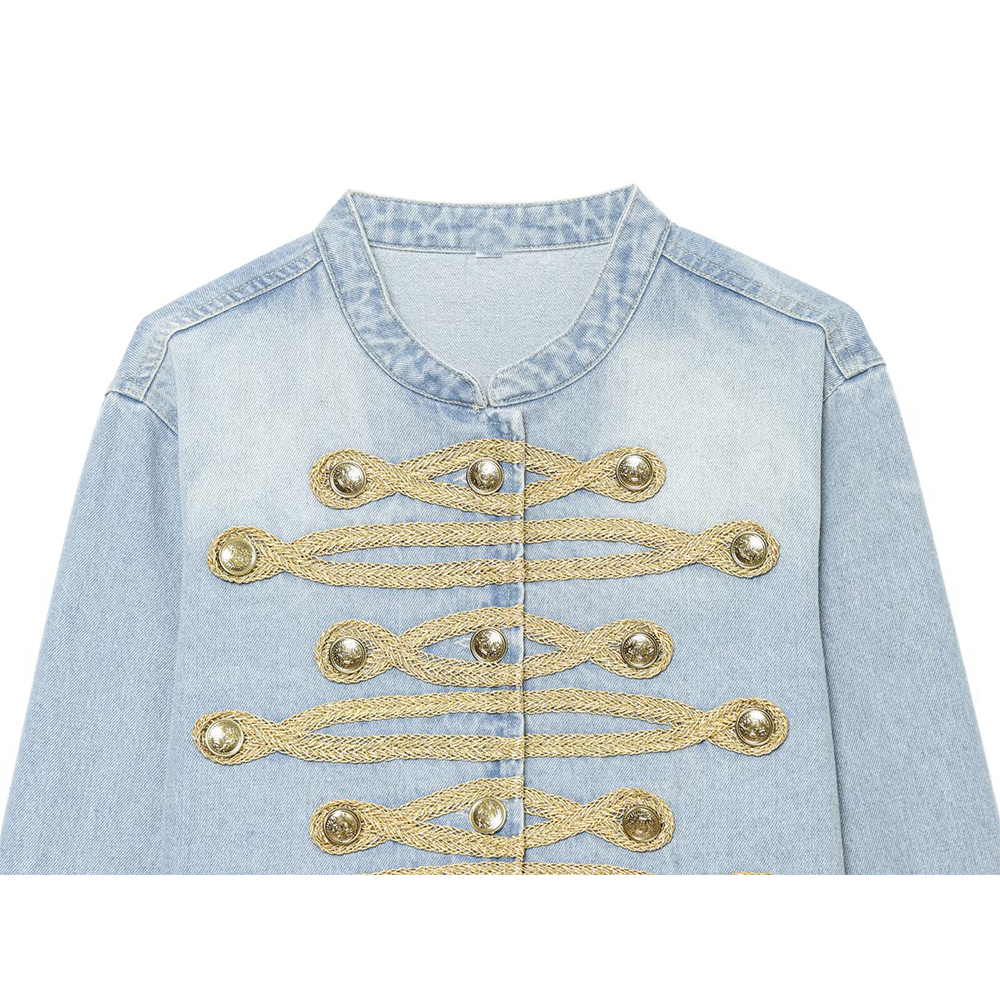 Women's button decoration short denim Coat